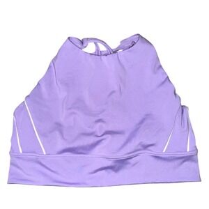 Victoria Sport High‎ Neck Strappy Sports Bra Purple White Piping